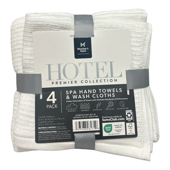 Member's Mark Hotel Premier Spa Hand Towels & Wash Cloths Set, 4 Pack - White - Picture 1 of 1